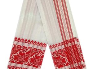 CHATTRI WALA Assam Handloom- Polycotton Assamese Traditional Gamusa with Red